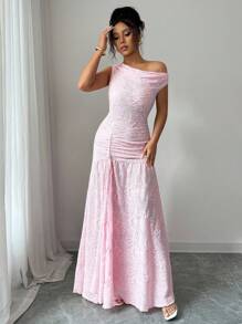 Elenzga Đầm nữ cổ chữ V sâu, xẻ tà, ôm vừa vặn thanh lịch - Hồng - Xem 4