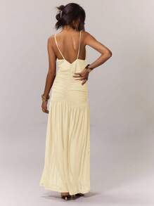 MUSERA Ruched Front Drop Hem Dress Summer Pastel Wedding Guest Graduation Elegant Sundress Holiday Vacation Beach Night Out Birthday Date Night - Apricot - View 2