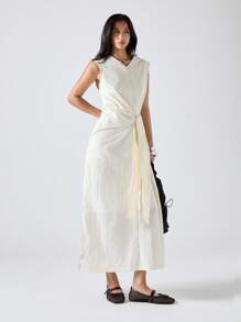 LYSMO Robe décontractée sans manches pour femme, couleur unie, été - Nude - Voir 5