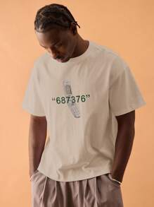 Musero Áo thun nam dáng rộng in họa tiết, phong cách đường phố mùa hè, thường ngày đi nghỉ mát, lễ hội. - Màu be - Xem 1