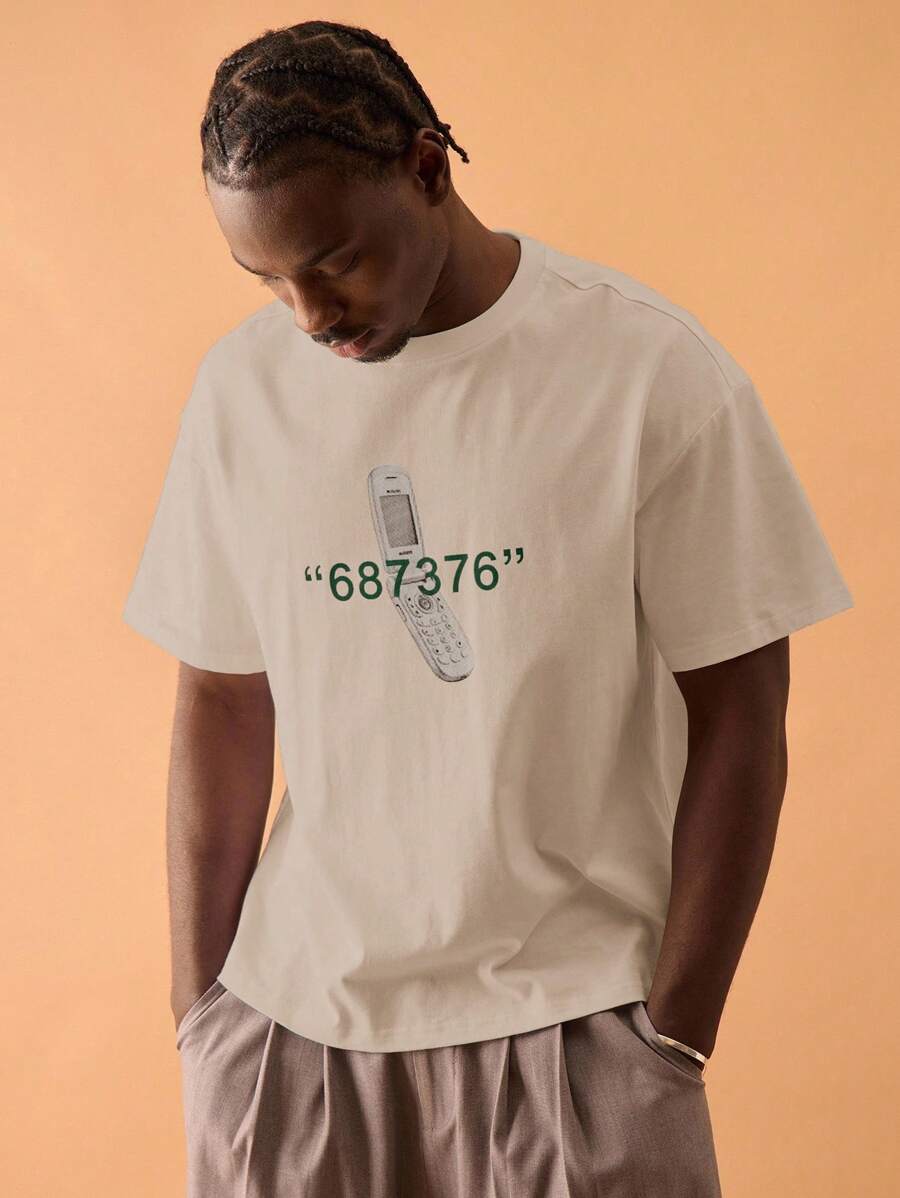 Musero Áo thun nam dáng rộng in họa tiết, phong cách đường phố mùa hè, thường ngày đi nghỉ mát, lễ hội. - Màu be - Xem 1