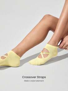 GLOWMODE 3双防滑绑带无缝趾结构踝部瑜伽普拉提黑色袜子 - 彩色 - 查看 3