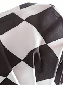 Franclia Falda elegante de cintura alta con pliegues y patrón de rombos para mujer - Blanco y Negro - Ver 4