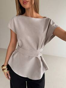 Aloruh Áo sơ mi kaki vải lanh công sở thông thường - Màu be - Xem 5