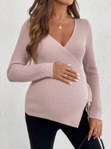 SHEIN 孕妇休闲纯色系带开衫