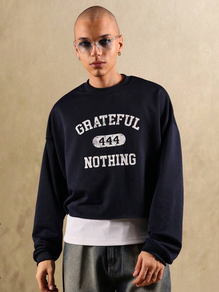 Grateful 444 Nothing Varsity Print Crop Sweatshirt With Ribbed Hem