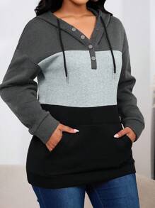 INAWLY Áo nỉ trùm đầu Colorblock dành cho nữ, Áo dài tay - Nhiều màu - Xem 5