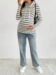 SHEIN Fall Clothes,Autumn Clothes,Maternity Autumn Clothes Maternity Maternity Casual Striped Drawstring Cowl Neck Long Sleeve Breastfeeding T-Shirt, Autumn Maternity Tops Nursing Top Maternity Shirts Pregnancy Clothes Pregnant Tops Maternity Clothes Pregnancy Shirts - Multicolor - View 7