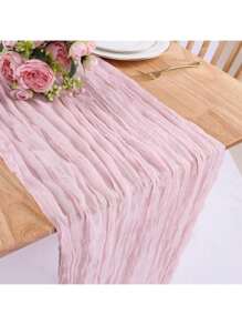 1pc Pink Cheesecloth Tablecloth, Boho Sheer Fabric Tablecloth, Transparent Sheer Table Runner, Suitable For Baby Shower, Wedding Bridal, Birthday Party, Dining Table Decor