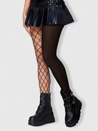 Goth 1 pieza Medias/Pantimedia/Leggings asimétricos y sexys de mujer de alta elasticidad