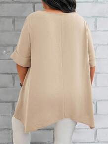 EMERY ROSE Casual Woven Fabric Round Neck Tunic Blouse For Women In Camel Tone - Camel - View 2