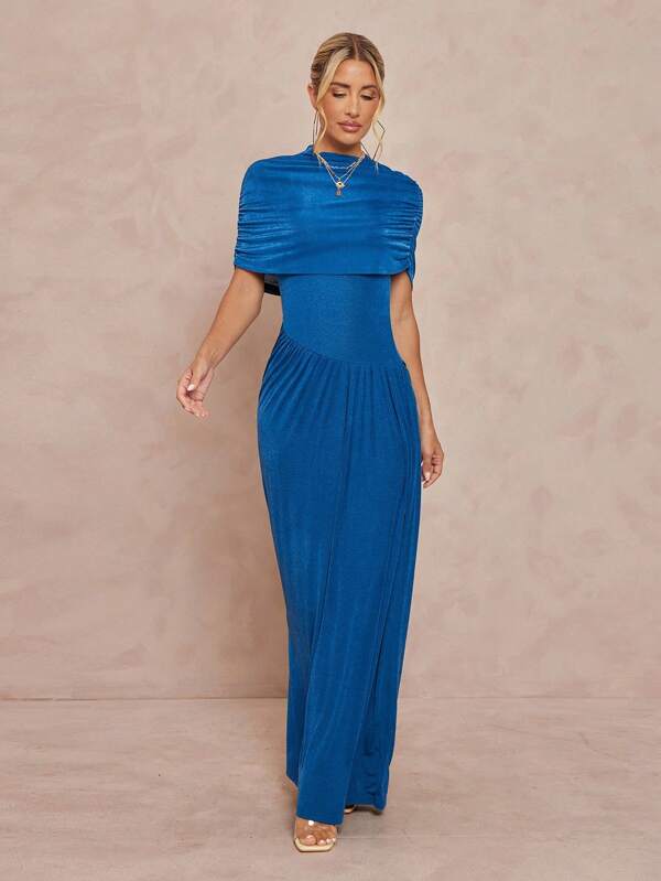 Lumalex Göttin Gerafftes asymmetrisches Maxikleid mit Gummizug in der Taille