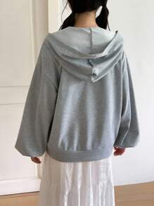 Sparklyn 青少年女孩休闲宽松拉链卫衣外套，适合返校季和秋冬季穿着 - 淺灰色 - 查看 5