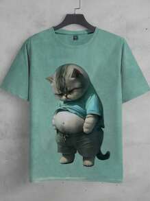 Manfinity Dauomo Men's Graphic Funny Fat Cat Art Design Print T Shirt Short Sleeve T Shirt 3D Print Crew Neck Shirt Retro Vintage Casual Street Style Sports Outdoor Holiday Going Out Spring & Summer Clothing Apparel Holiday T-Shirts, Fashion Now, Fashion Tee Tops Shirts