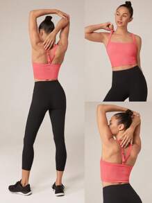 GLOWMODE Medium Impact FeatherFit™-Sculpt Built-In Cups Adjustable V Back Square Neck Jogging Running Training - Pink - View 9
