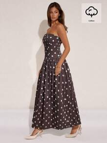 COSMINA Váy quây chấm bi thanh lịch dành cho nữ, mùa hè - màu nâu - Xem 1