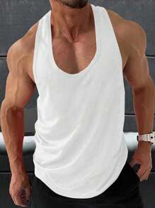 GymBeat Men's Letter Print Racerback Athletic Tank Top - White - View 2