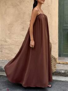 Breezaya Women Vacation Casual Solid Color Spaghetti Strap Dress