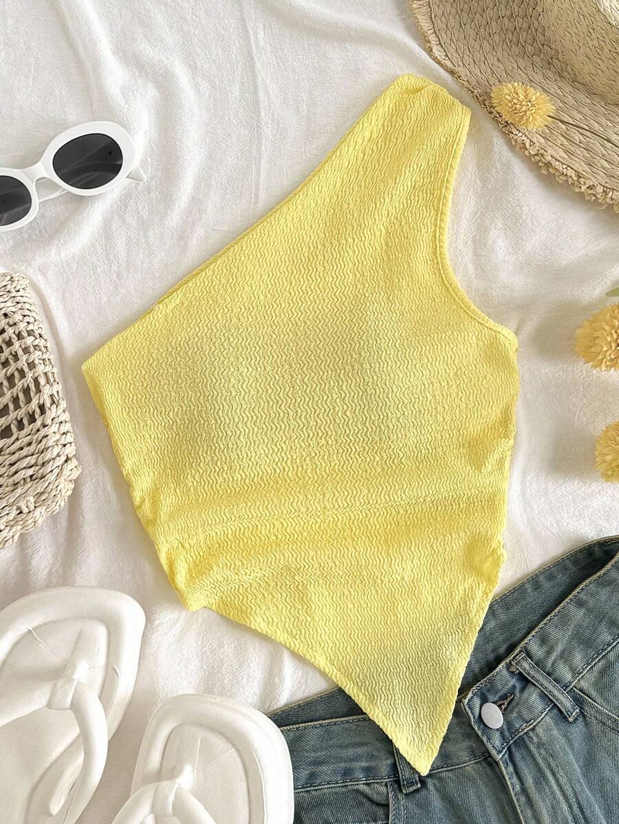 Short Asymmetrical Hem Tween Girls Tank Top In Mustard Yellow For Summer Style Yellow Top One Shoulder Top Yellow One Shoulder Top Asymmetrical Top - Mustard Yellow - View 1