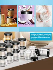带盖广口瓶 - 透明PET储存容器,用于存放面霜、面膜和美术用品,密封化妆品收纳盒 - 黑色 - 查看 6