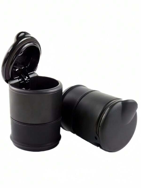 SHEIN Black Round Car Ashtray For Cars Plastic Auto Cigarette Ash Tray Holder Lightweight Portable