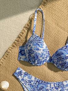 2 piezas/set de bikini con aros estampados, moda de baño para primavera/verano