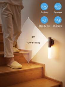 Teckwe 1 pezzo Luce notturna con sensore di movimento, lampada da parete magnetica, luce LED ricaricabile USB, luce adesiva senza fili per scale, pareti interne in legno, armadi, corridoi e scale