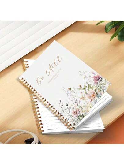 SHEIN 1pc Psalm 46 "Be Still And Know That I Am God" Inspirational Weekly Planner & Journal - 5.5x8.3in, 50 Sheets, Floral Design Spiral Notebook For Adults