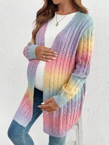SHEIN Maternity Ombre Color Long Sleeve Open Front Casual Long Cardigan - Multicolor - View 8
