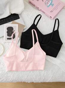 2 件装少女无缝加垫无钢圈工字背运动文胸，舒适休闲 - 彩色 - 查看 2