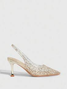 CUCCOO SZL New Fashion Designer High Heel Shoes With Rhinestones & Pearls, Suitable For Party, Formal Dress, Prom, Wedding - Gold - View 4