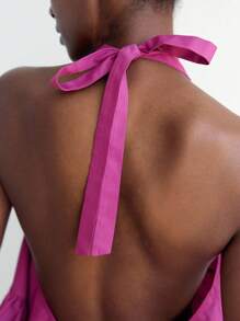 Maija Purple-Red Halter Backless Ruffle Hem Loose Urban Style Top For Women Party Beach Top Vacation Outfits Women - Red Violet - View 7