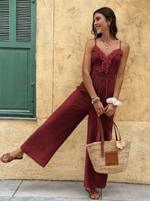 Serisse 女士纯色无袖连体裤，适合度假和休闲穿着 - 紅木色 - 查看 5