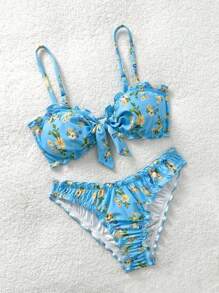 Soleia 全新碎花扭纹抹胸比基尼套装，可爱、卡哇伊露肩圣诞上衣，适合学校返校服装，女士返校秋季服装，哥特女装，俱乐部服装，女士性感万圣节服装，外出服装，音乐会服装，乡村音乐会服装 - 彩色 - 查看 3