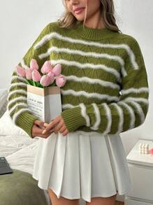 EURMUSE 女士毛衣，采用毛绒纱线和触感 - 橄欖綠 - 查看 1