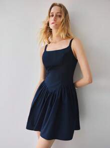 Maija Navy Blue Waist-Cinched Backless Tie Detail Summer Mini Dress For Women, Leisure, Fashion, Festival, Party - Navy Blue - View 4