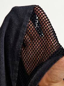 Bohemela 大码女式字母与蝴蝶印花拼接渔网设计蝙蝠袖短袖休闲 T 恤 - 黑色 - 查看 8