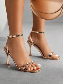 CUCCOO SZL Women's Fashionable Minimalist Ankle-Strap High Heel Square Toe Sandals, Suitable For Commute, Dating, Parties For Christmas - Champagne - View 2