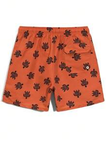Surfspeed Pantalones cortos de playa con bolsillos, estampado de tortuga marina y cintura con cordón para hombre - Marrón - Ver 2