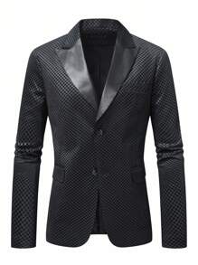 Manfinity Mode 男士棋盘格图案长袖夹克和裤子休闲西装套装 - 黑色 - 查看 4