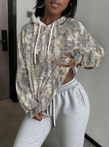 Rovax Leaf Camouflage Fashion Hip Cool Street Style Women's Hooded Sweatshirt For Fall And Winter Pullover - Apricot - View 3