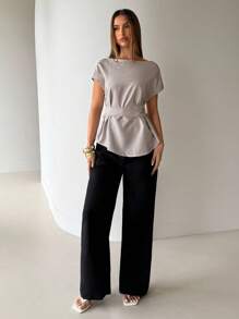 Aloruh Áo sơ mi kaki vải lanh công sở thông thường - Màu be - Xem 3