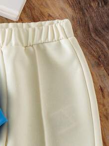 女婴冬季保暖针织花卉圆领毛衣和直筒裤 2 件/套 - 藍色 - 查看 8