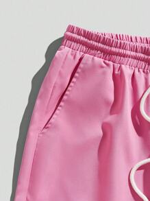 Manfinity Hypemode Japanese Style Swimming Koi Fish Print Men Plus Size Black Short Sleeve Tee And Pink Woven Shorts Set, Casual - Multicolor - View 3