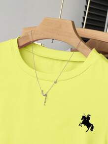 INAWLY Camiseta de manga corta ajustada con estampado de caballo neón verde casual, verano