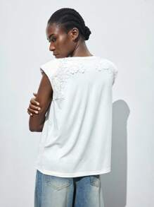 Maija Women's Elegant Solid Color Lace Decorated Camisole, For Summer - White - View 6
