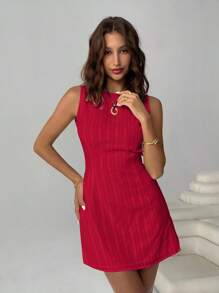 SHEIN EZwear 女士性感露背纯色迷你连衣裙，适合节日穿着 - 玫瑰紅 - 查看 6