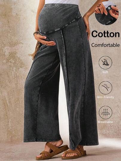 Boho Mama Pregnant Women Casual Daily Drawstring Waist Loose Wide-Leg Sweatpants  Fall Women Clothes