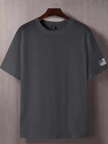 Manfinity Homme Áo thun nam cổ tròn tay ngắn in hình cờ Mỹ cỡ lớn, mùa hè - Màu xám đen - Xem 2