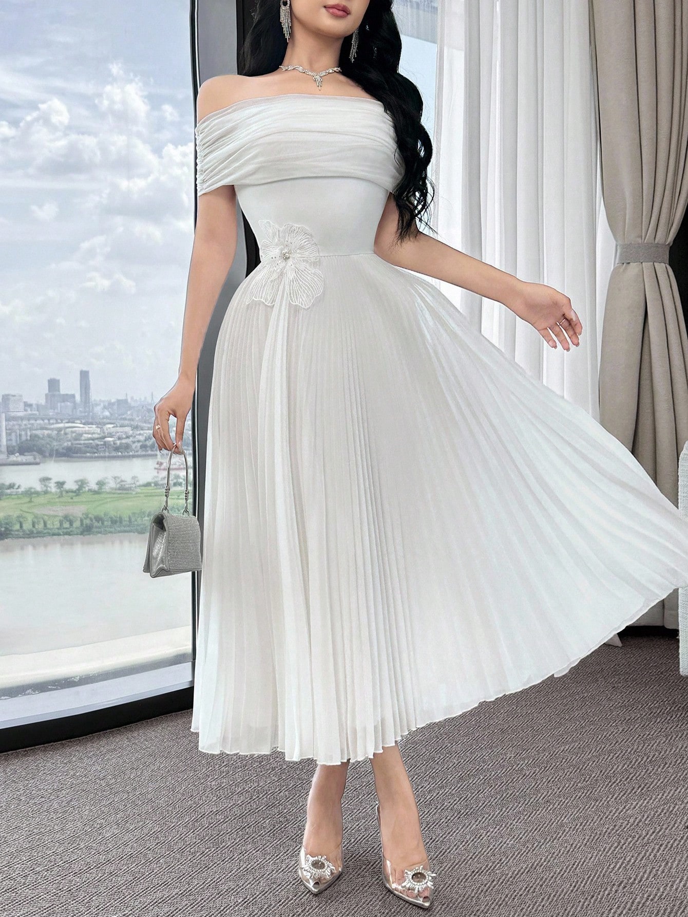 Feyla فستان أنيق للسيدات بتصميم الكتف المكشوفة ذو...